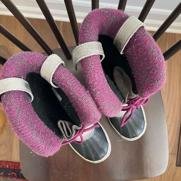 Sorel Joan of Arctic Knit Shale Winter Boots 8 Leather Waterproof Purple $240 - Picture 7 of 11